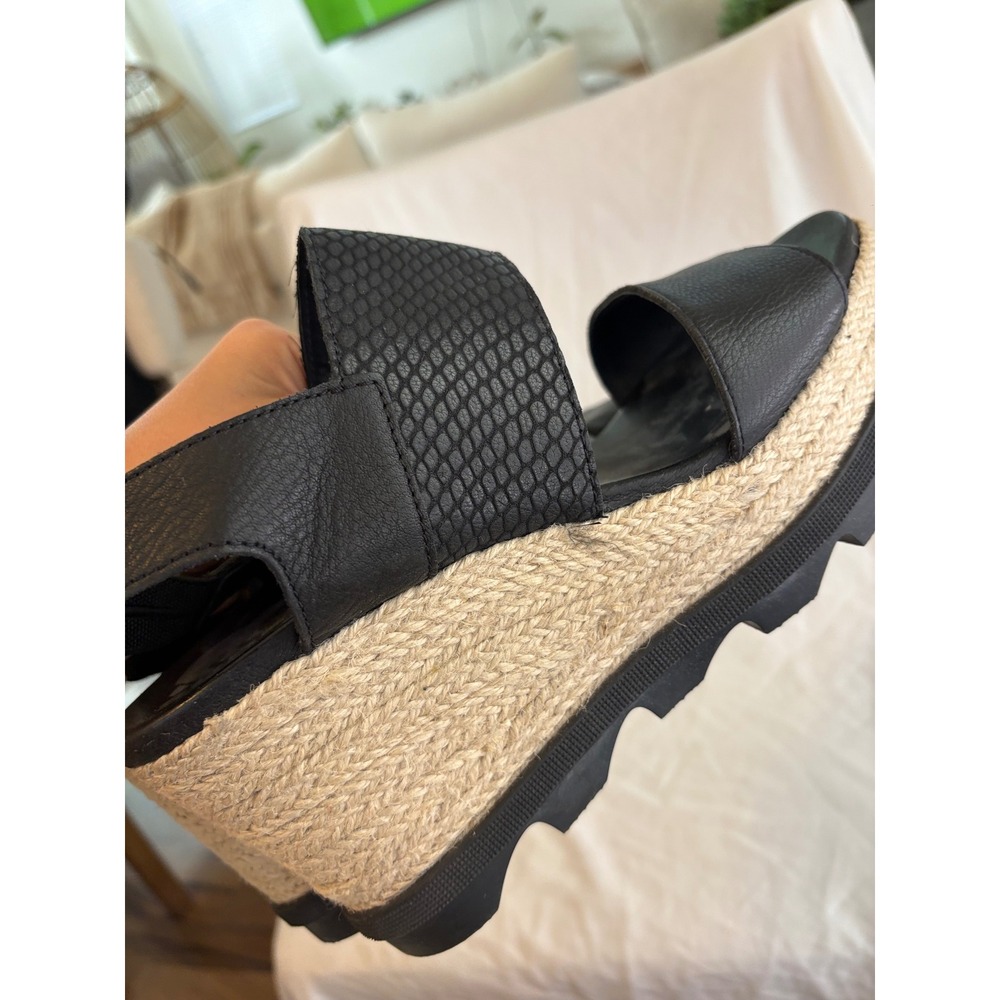Sorel Joanie II Hi Slingback Wedge Sandals Black Snake Leather Jute 8.5 - Picture 5 of 5